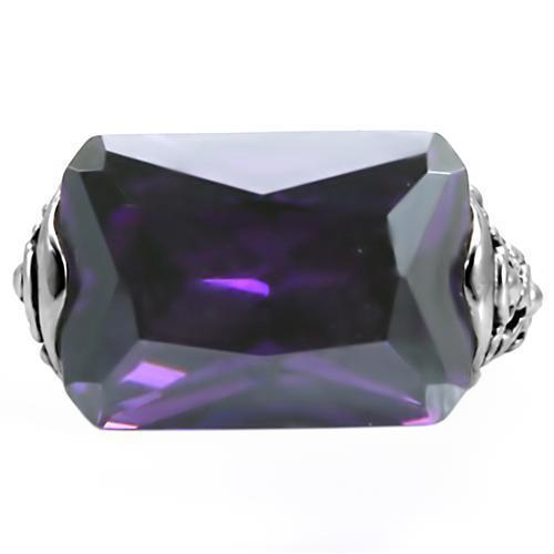 TK015 - High polished (no plating) Stainless Steel Ring with AAA Grade CZ  in Amethyst