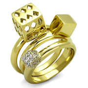 TK1630 - IP Gold(Ion Plating) Stainless Steel Ring with AAA Grade CZ  in Clear