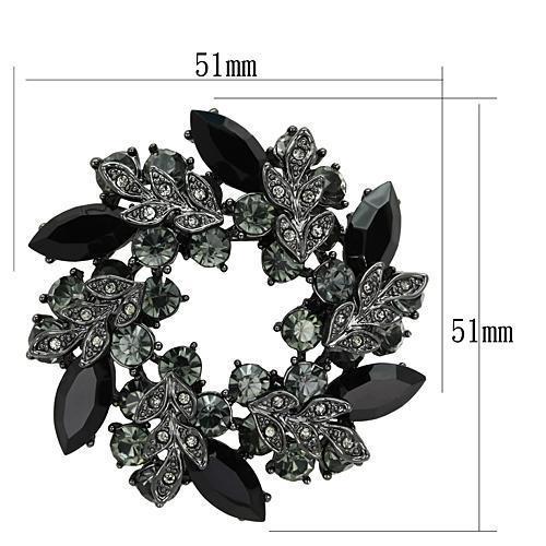 LO2917 - Ruthenium White Metal Brooches with Top Grade Crystal  in Jet