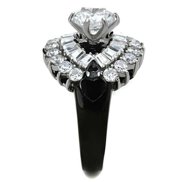 TK1523 - Two-Tone IP Black Stainless Steel Ring with AAA Grade CZ  in Clear
