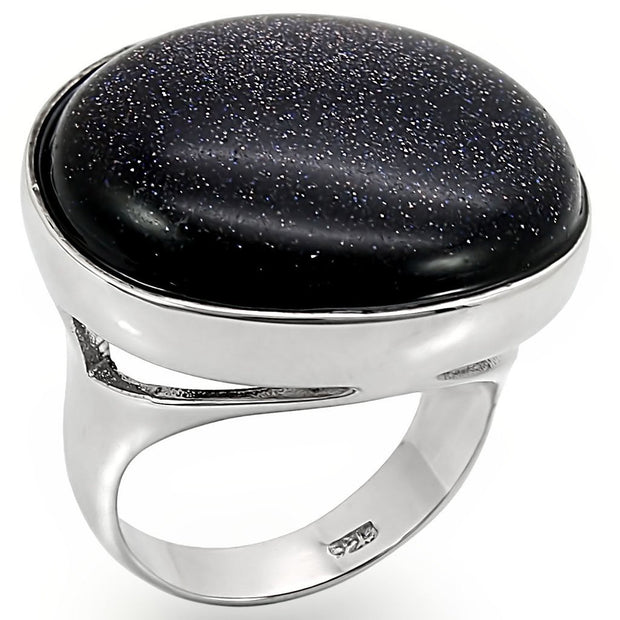 LOS401 - Rhodium 925 Sterling Silver Ring with Blue Sand  in Montana