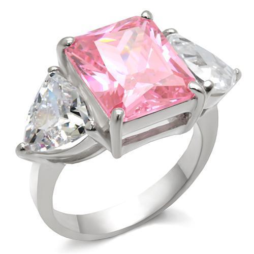 LOAS869 - High-Polished 925 Sterling Silver Ring with AAA Grade CZ  in Rose