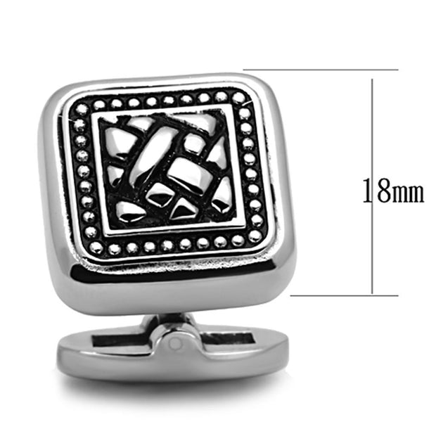 TK1256 - High polished (no plating) Stainless Steel Cufflink with Epoxy  in Jet
