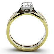 TK1278 - Three Tone IPï¼ˆIP Gold & IP Rose Gold & High Polished) Stainless Steel Ring with AAA Grade CZ  in Clear