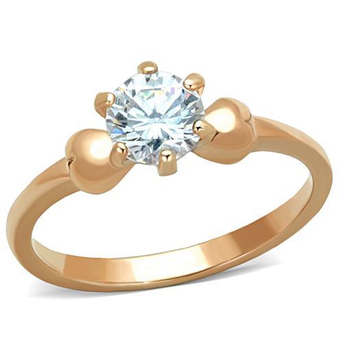 TK1596 - IP Rose Gold(Ion Plating) Stainless Steel Ring with AAA Grade CZ  in Clear