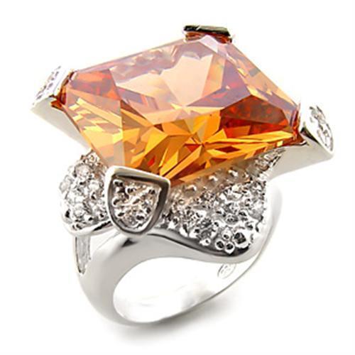 LOAS870 - High-Polished 925 Sterling Silver Ring with AAA Grade CZ  in Champagne