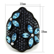 TK1834 - IP Black(Ion Plating) Stainless Steel Ring with Top Grade Crystal  in Sea Blue
