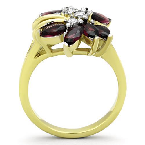 TK1565 - Two-Tone IP Gold (Ion Plating) Stainless Steel Ring with Synthetic Synthetic Glass in Amethyst