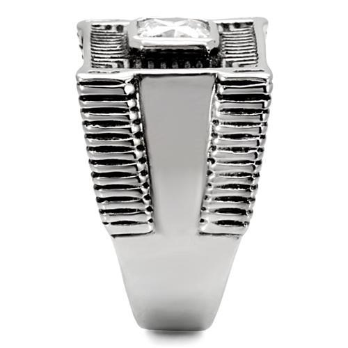 TK123 - High polished (no plating) Stainless Steel Ring with AAA Grade CZ  in Clear
