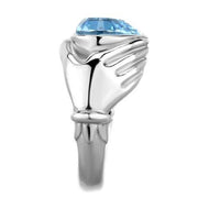 TK1775 - High polished (no plating) Stainless Steel Ring with Top Grade Crystal  in Sea Blue