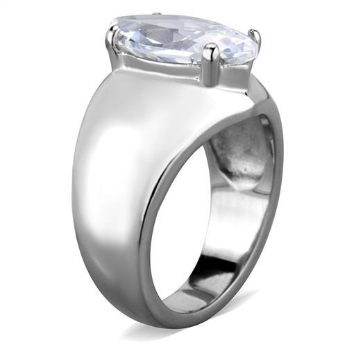 TK1774 - High polished (no plating) Stainless Steel Ring with AAA Grade CZ  in Clear