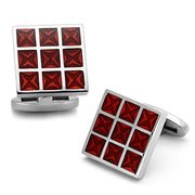 TK1272 - High polished (no plating) Stainless Steel Cufflink with Epoxy  in Garnet