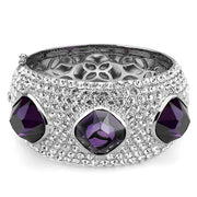 LO4330 - Rhodium Brass Bangle with AAA Grade CZ  in Amethyst