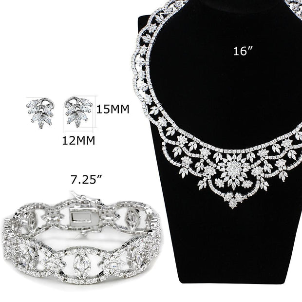LO3291 - Rhodium Brass Jewelry Sets with AAA Grade CZ  in Clear