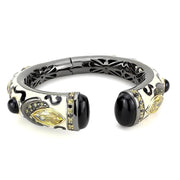 LO4298 - Gold+Hematite Brass Bangle with Synthetic Onyx in Jet