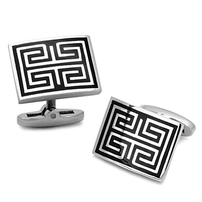 TK1265 - High polished (no plating) Stainless Steel Cufflink with Epoxy  in Jet