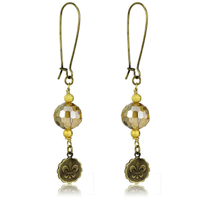 LO3806 - Antique Copper White Metal Earrings with Synthetic Glass Bead in Champagne