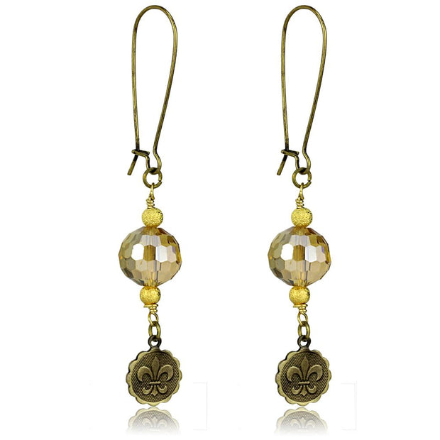 LO3806 - Antique Copper White Metal Earrings with Synthetic Glass Bead in Champagne