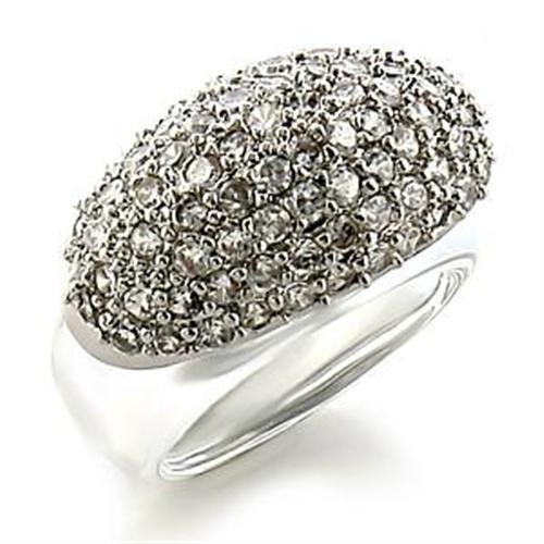 LOA578 - Rhodium Brass Ring with AAA Grade CZ  in Clear