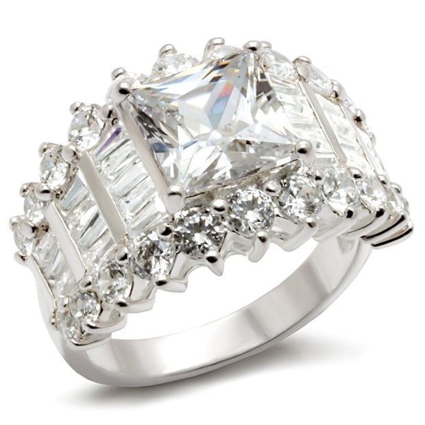 LOS482 - Rhodium 925 Sterling Silver Ring with AAA Grade CZ  in Clear