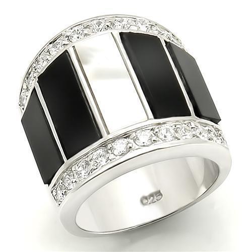 LOS154 - Rhodium 925 Sterling Silver Ring with Semi-Precious Agate in Multi Color