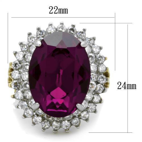 TK1892 - Two-Tone IP Gold (Ion Plating) Stainless Steel Ring with Top Grade Crystal  in Amethyst