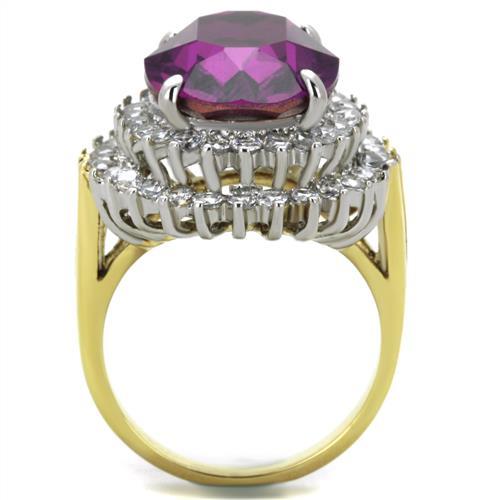 TK1892 - Two-Tone IP Gold (Ion Plating) Stainless Steel Ring with Top Grade Crystal  in Amethyst