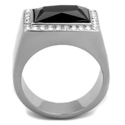 TK1810 - High polished (no plating) Stainless Steel Ring with Synthetic Onyx in Jet