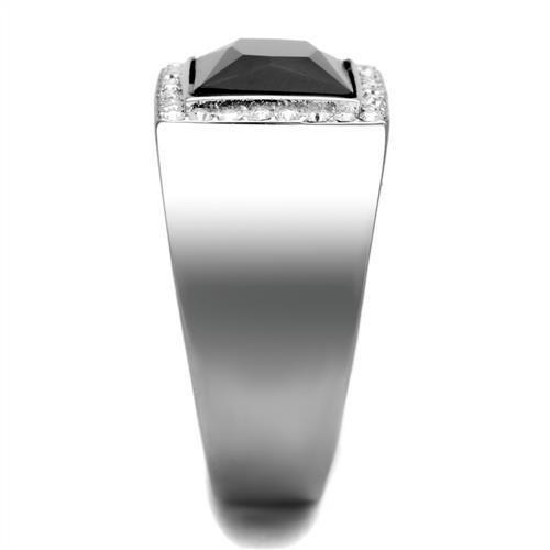 TK1810 - High polished (no plating) Stainless Steel Ring with Synthetic Onyx in Jet