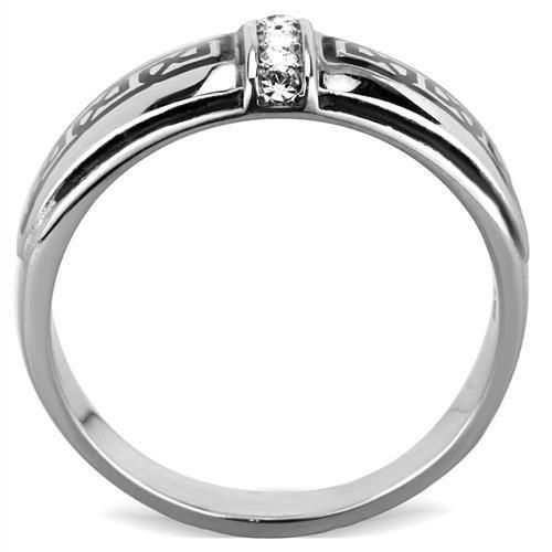 TK1801 - High polished (no plating) Stainless Steel Ring with Top Grade Crystal  in Clear