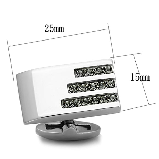 TK1241 - High polished (no plating) Stainless Steel Cufflink with Top Grade Crystal  in Black Diamond