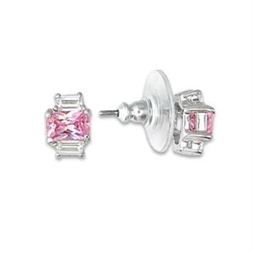 LOA451 - High-Polished 925 Sterling Silver Earrings with AAA Grade CZ  in Rose