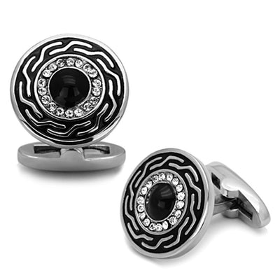TK1264 - High polished (no plating) Stainless Steel Cufflink with Top Grade Crystal  in Clear