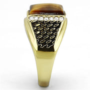 TK1187 - IP Gold(Ion Plating) Stainless Steel Ring with Synthetic Tiger Eye in Topaz