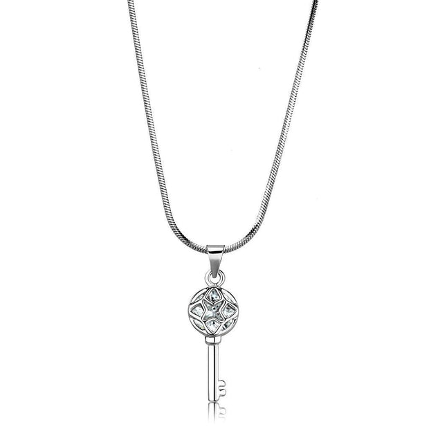 LO4158 - Rhodium Brass Chain Pendant with AAA Grade CZ  in Clear