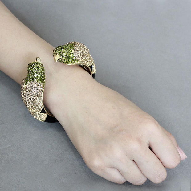 LO4331 - Gold Brass Bangle with Top Grade Crystal  in Multi Color