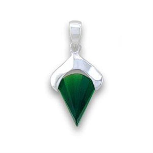 LOA564 - Silver 925 Sterling Silver Pendant with Synthetic Synthetic Glass in Emerald
