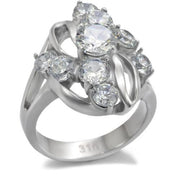TK074 - High polished (no plating) Stainless Steel Ring with AAA Grade CZ  in Clear