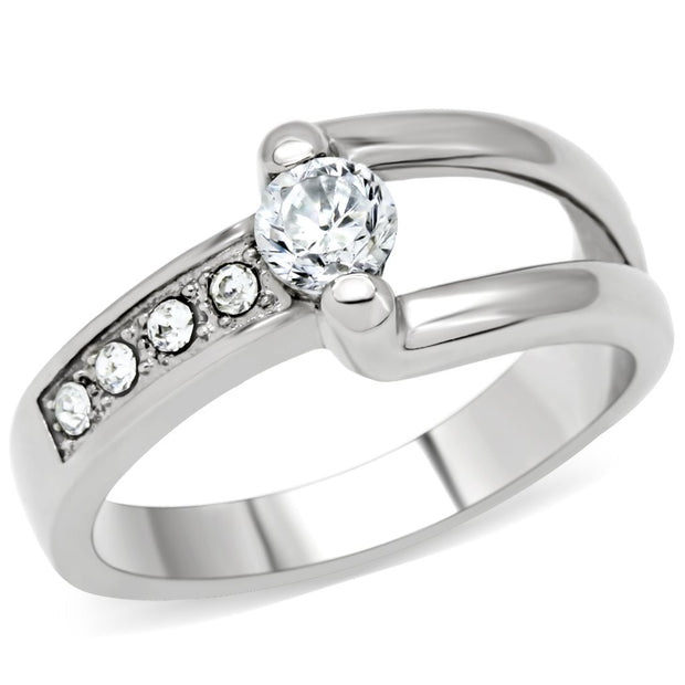 TK190 - High polished (no plating) Stainless Steel Ring with AAA Grade CZ  in Clear