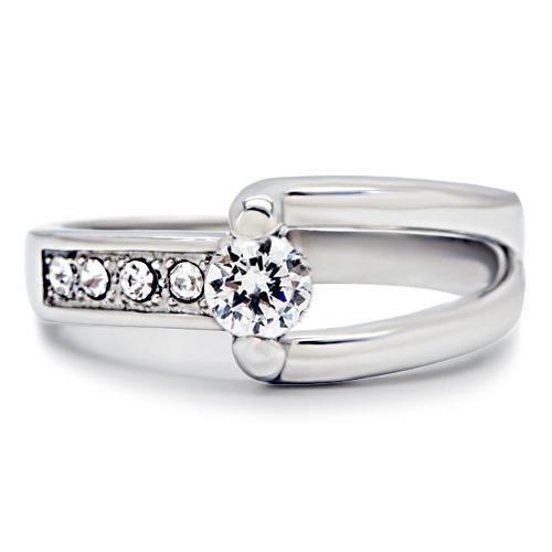 TK190 - High polished (no plating) Stainless Steel Ring with AAA Grade CZ  in Clear
