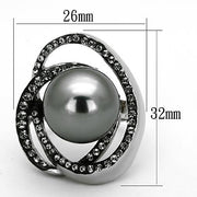 TK1371 - High polished (no plating) Stainless Steel Ring with Synthetic Pearl in Gray