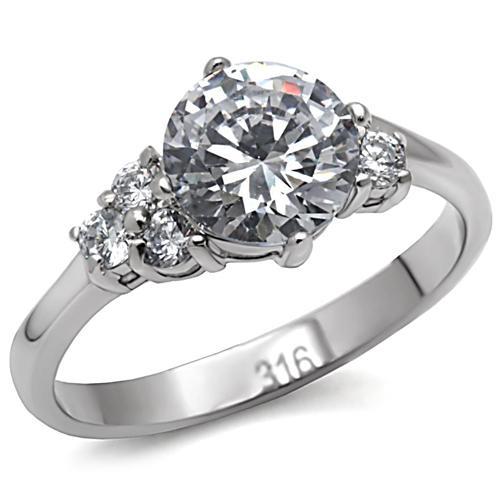 TK062 - High polished (no plating) Stainless Steel Ring with AAA Grade CZ  in Clear
