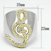 LOA857 - Reverse Two-Tone Brass Ring with Top Grade Crystal  in Clear