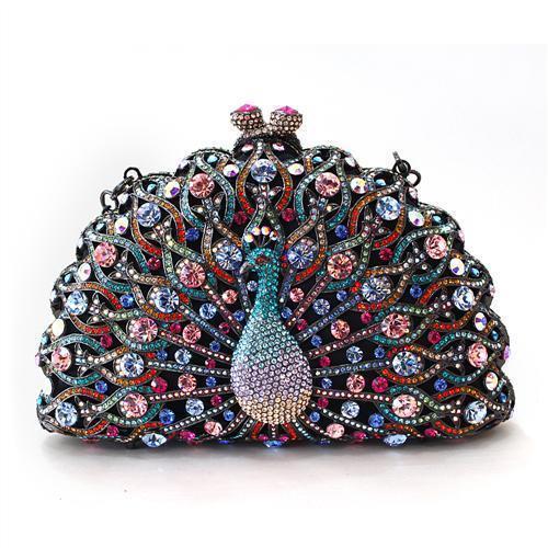 LO2370 - Ruthenium White Metal Clutch with Top Grade Crystal  in Multi Color