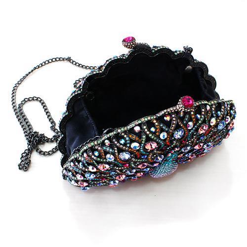 LO2370 - Ruthenium White Metal Clutch with Top Grade Crystal  in Multi Color