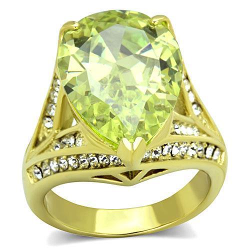 TK1743 - IP Gold(Ion Plating) Stainless Steel Ring with AAA Grade CZ  in Apple Green color