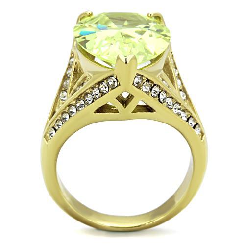 TK1743 - IP Gold(Ion Plating) Stainless Steel Ring with AAA Grade CZ  in Apple Green color