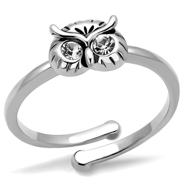LO4049 - Rhodium Brass Ring with Top Grade Crystal  in Clear