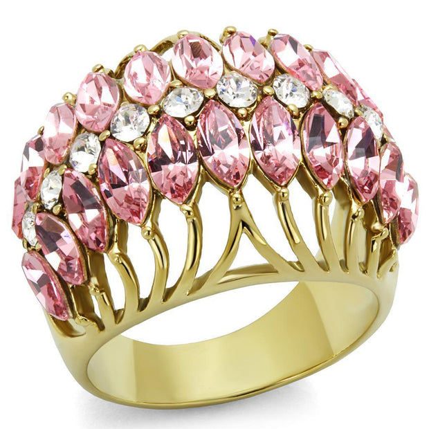 LO4108 - IP Gold(Ion Plating) Brass Ring with Top Grade Crystal  in Rose