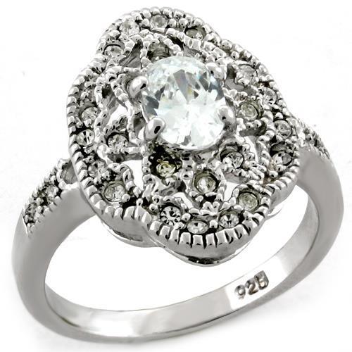 S03818 - Rhodium 925 Sterling Silver Ring with AAA Grade CZ  in Clear